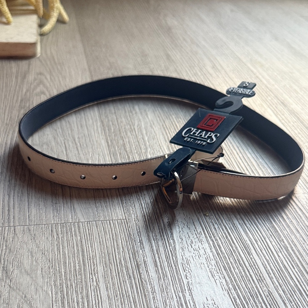 Chaps Beige and Black Leather Belt